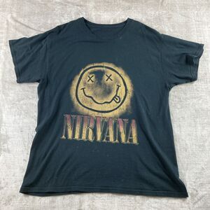 NIRVANA Smily Face Retro Grunge Rock Band Logo Nostalgia Black T-Shirt Men's XL
